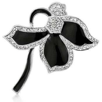 Čierny kvet - vsadené CZ kryštály, rhodium, kód: 00026-BRR-V01                     cena: 44,00 Eur